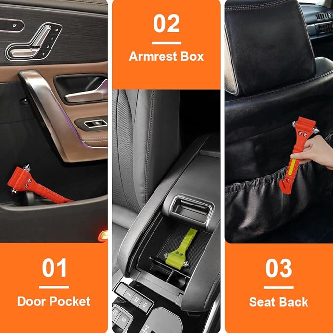 SINSEN Car Safety Hammer Set of 10 Emergency Escape Tool Auto Car Window Glass Hammer Breaker and Seat Belt Cutter Escape 2-in-1 for Family Rescue & Auto Emergency Escape Tools (Reflective Tape 10PCS)