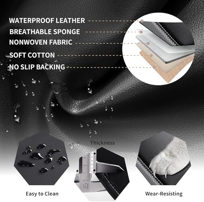 Car Seat Covers Full Set Custom Fit for Mercury Mariner 2005-2011-Luxury Leather with Lumbar Support, Breathable, Waterproof, Anti-Slip, Durable, Easy to Install (Black&White,Full Set)