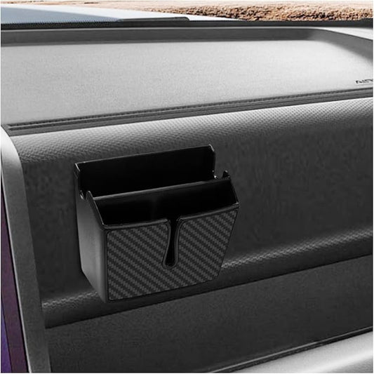 Universal Carbon Fiber Car Storage Box - Multifunctional Cell Phone Holder Auto Dashboard Pocket Organizer with Sticky - Car Interior Accessories for Storing Phone Card Key Pen Coin (Short)