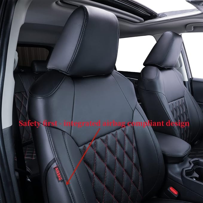 coverdream Custom Fit Seat Covers for Toyota RAV4 Adventure,TRD Off - Road 2024 2023 2022 2021 2020 2019,Full Coverage Leather Seat Protector (Red/Black,Full Set)