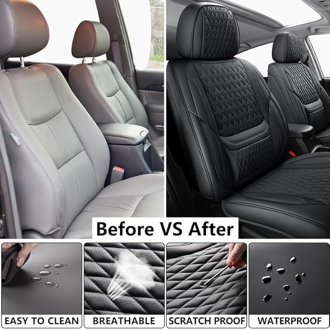 Car Seat Covers Full Set Custom Fit for Ford Fusion 2007-2020 - Premium Faux Leather with Lumbar Support | Breathable, Waterproof, Anti-Slip, Durable (Black,Full Set)