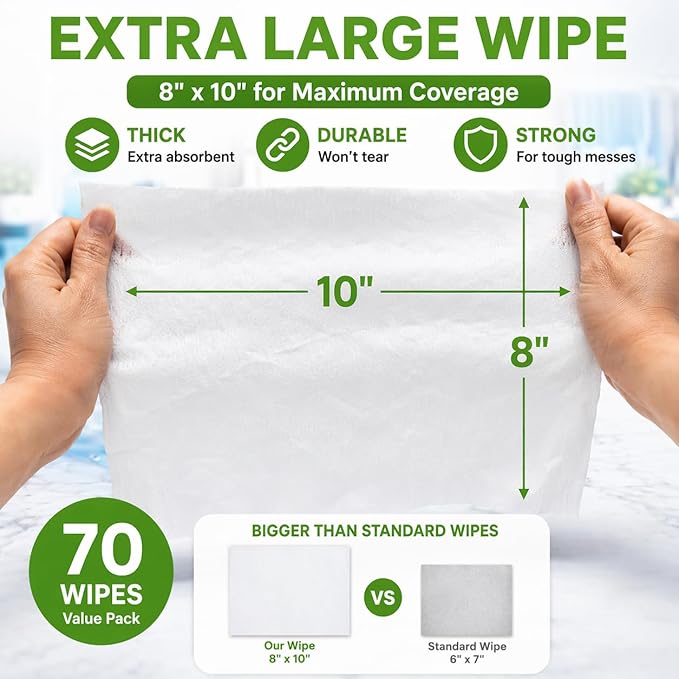 Air Jungles All Purpose Car and Home Cleaning Wipes 70 Count (Pack of 3), Extra Large 8" x 10" Size Cleaner Wipes for Car Interior Household Appliance Yoga Mat Desk Gym Equipment Couch Desk & Fabric