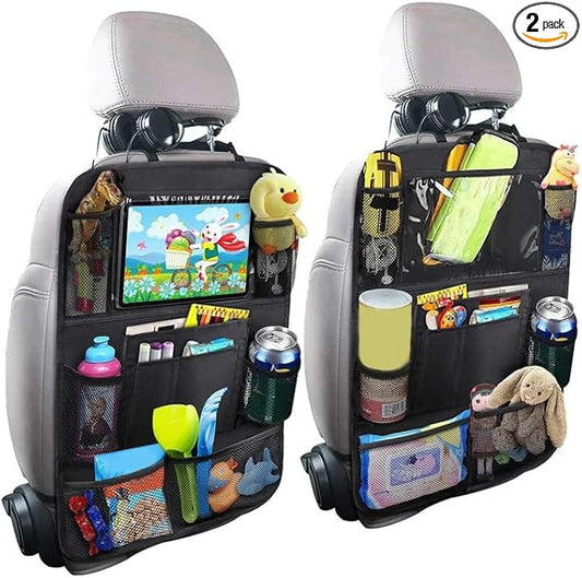 2 PCS Backseat Car Organizer With Clear 10" Tablet Holder And 10 Storage Pockets, Seat Back Protector, Car Organizer Back Seat for Family Road Trip Essentials Travel