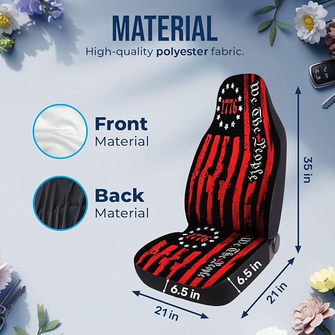 GENANY We The People Car Seat Covers Set of 2, American Breathable Front Seat Covers for Truck Sedan SUV, American Flag Car Accessories, for Women Men