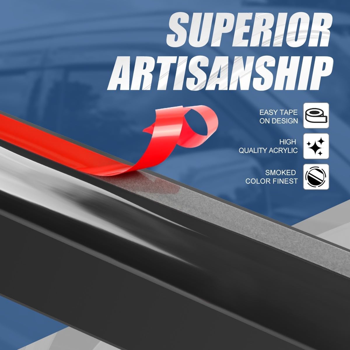 Auto Dynasty 4Pcs Carbon Fiber Pattern Window Visors Compatible with 1995-2004 Toyota Tacoma Extended Cab, Tape-On Front & Rear Window Deflectors Rain Guards Sun Wind Air Side Vent Shade, Glossy Black