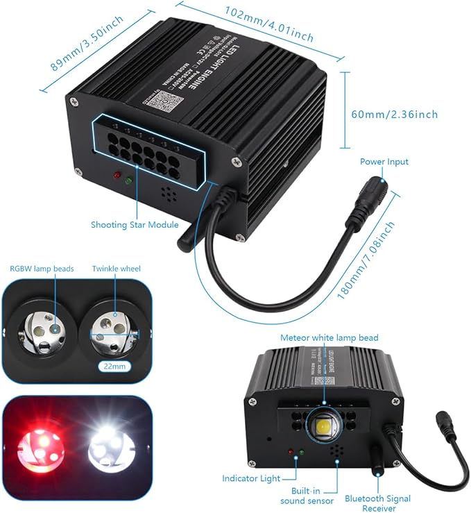 AKEPO 18W Twinkle+Meteor 2-in-1 Fiber Optic Lights, Dual Color Ports with 1300pcs+240pcs Meteor Fibers in 0.03in 13.1ft APP Optical Star Ceiling Kit for Car Headliner Star Light Kits or Home Decor