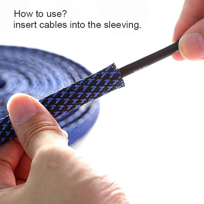 100ft - 1/4 Inch Cable Management Sleeve Protector,Wire Loom PET Expandable Wire Sleeving for Office Computer Home Theater Engine Bay Cord Organizer,Protect Cables from Pet Cat Dog Chewing,BlackBlue