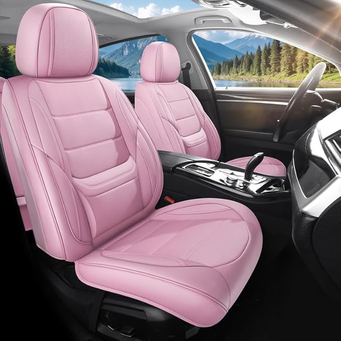 Car Seat Covers Full Set Custom Fit for Saturn Aura 2006-2009 - Premium Leather with Lumbar Support, Breathable, Anti-Slip & Excellent Seating Experience (Pink, Full Set)