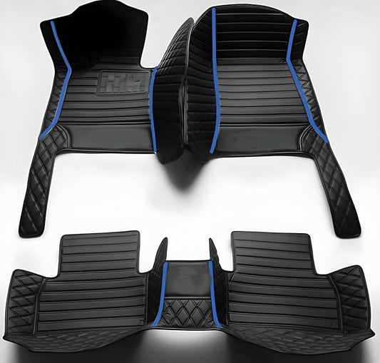Yaruicar Custom Personalized Floor Mats for Cars Luxury Full Coverage All Car Floor Mats Anti-Slip Leather Car Mat Set Trucks & SUVs Trucks Automotive Floor Mats Liners (3D-Black Blue)