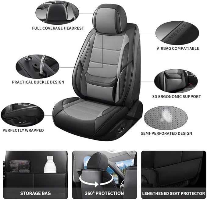 Car Seat Covers Full Set Fit for Buick Envista 2024-2026, Premium Faux Leather Waterproof Car Seat Protectors with Lumbar Support, Breathable Anti-Slip Easy to Install(Black&Gray,Full Set)