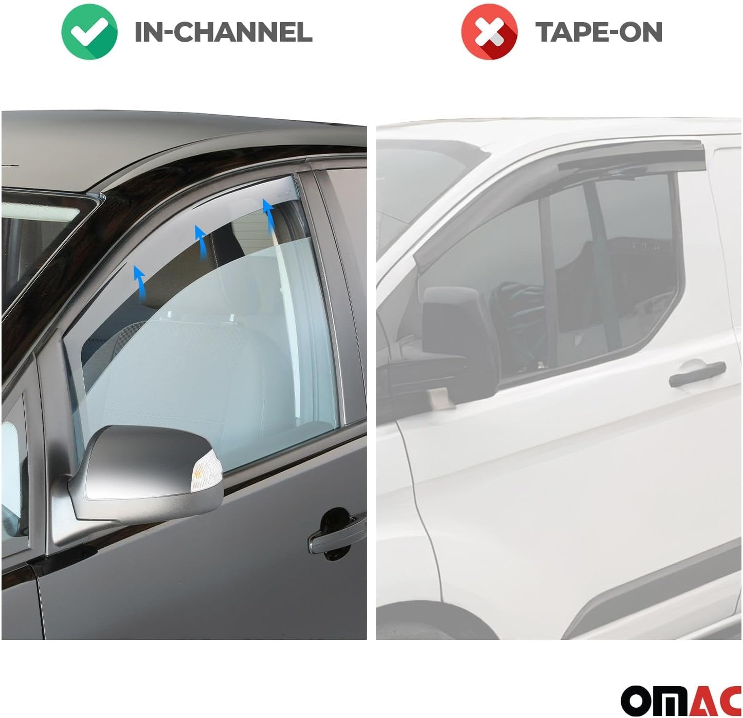OMAC Window Visor Vent Rain Deflector for Honda Civic 2012-2015 Sedan Black Smoke 2 Pcs