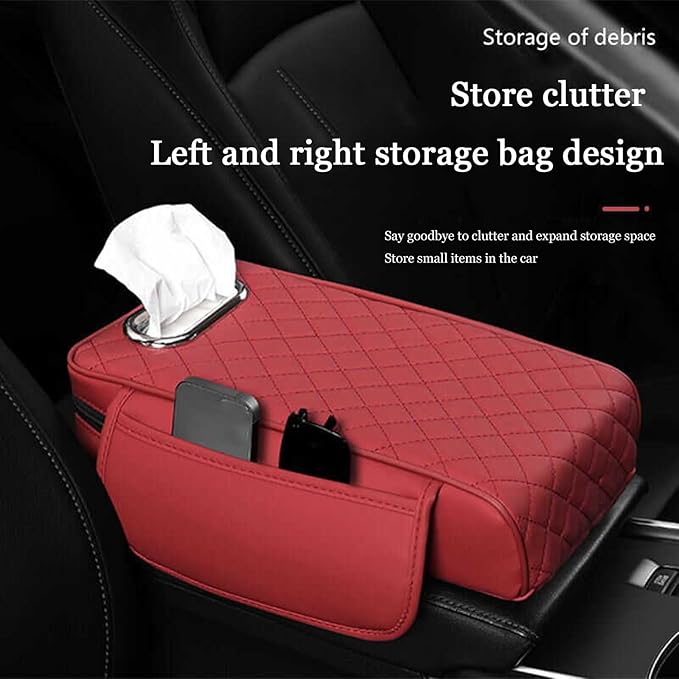 Car Center Console Cover for Fiat 500L (Type 330) 2012-2021, Leather Car Arm Rest Cover, Car Armrest Cushion with 2 Storage Bags Car Center Console Armrest Pad, E Gray
