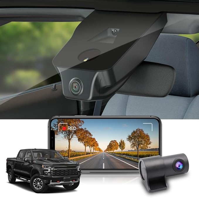 Fitcamx Front 4K+Rear 1080P Dash Cam Adapts for Chevy Silverado 2022-2025 (HD2-6275) 1500 2500HD 3500HD EV, OEM Look, WiFi & APP, Dual HD Video, Loop Recording, G-Sensor, Easy to Set, 128GB Card