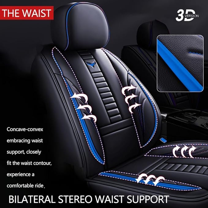 for Toyota CHR Seat Covers 2018-2026, Full Coverage Customized Car Seat Covers, Premium Leather Waterproof Stain-Resistant Easy to Install (Luxury 2 Seats, Black&Blue)