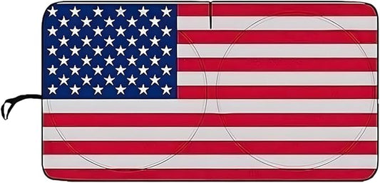 American Flag Car Windshield Sun Shade, Foldable Car Front Window Sunshade for Cars SUV Truck, Auto Interior Sun Protection Cover, Blocks UV Rays & Keeps Your Vehicle Cool (Red, XL)