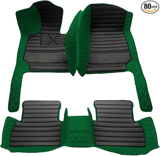 TREGOO All Weather Car Mats Custom Fit Non Slip Floor Mats for 1998-2025 Cars Personalized Leather Protection Pads Suitable for Men Women (Edge Green, Middle Black Horizontal bar)