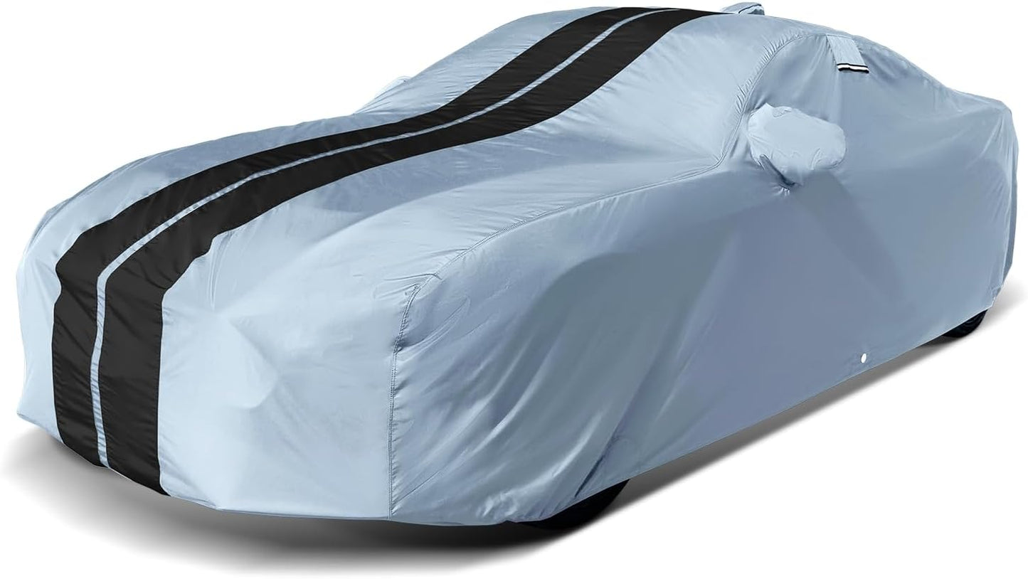 iCarCover Custom Car Cover for Pontiac Bonneville (1987-2005) Waterproof All-Weather Rain Snow UV Sun Protector Full Exterior Indoor Outdoor Car Cover (Stripe - Gray/Black)