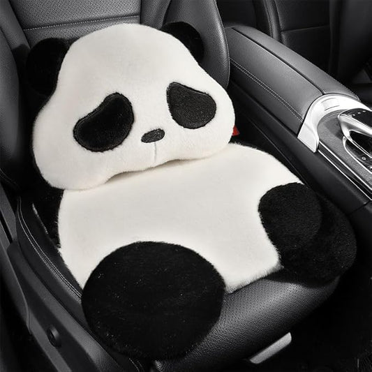Car Seat Cushion,Lumbar Support Pillow for Car Seat,Cute Panda Cushion for Most Car, Truck, SUV, or Van Front （1 Seat Cushion,1 Pillow）