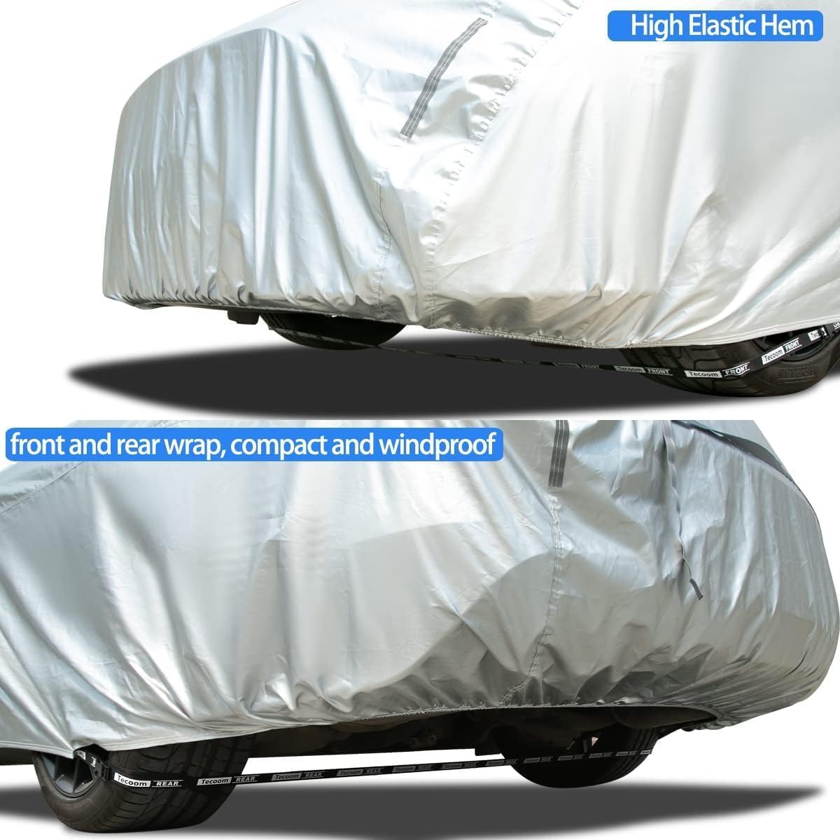 Tecoom Hard Shell Car Cover Waterproof UV-Proof Windproof for All Weather Indoor Outdoor Without Door Zipper & Mirror Pockets Fit 173-182 Inches Length Coupe/Convertible/Sport Car