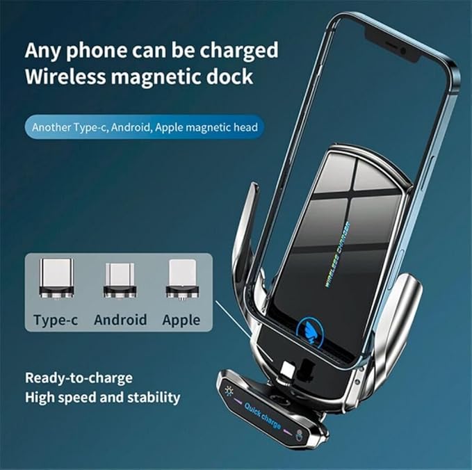Generic 15W Wireless Car Charger Automatic Sensor Clip Charging Bracket Mobile Phone Holder - (Silver)