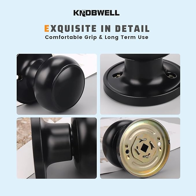 KNOBWELL 2 Pack Black Dummy Door Knob, Single Sided Handle for Closets, French Double Doors, and Pantry, Matte Black One Side Non-Turning Interior Push/Pull Door Knob