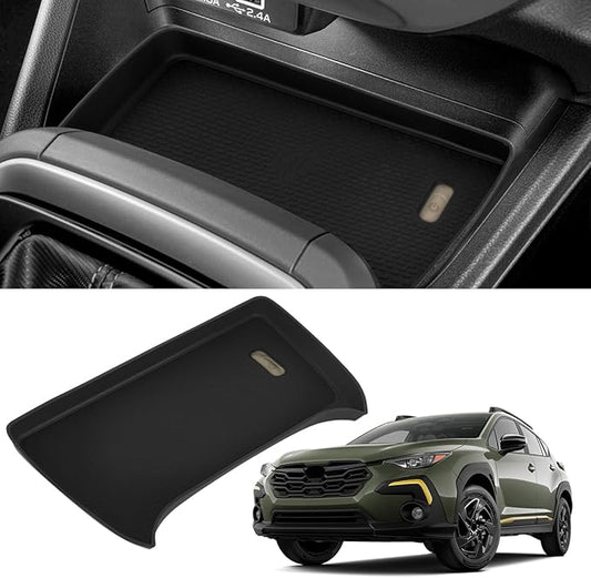 Center Console Wireless Charging Mat Compatible with Subaru Crosstrek 2025/Impreza 2024 2025, Anti-Slip Waterproof Silicone Protective Pad Interior Accessories Black