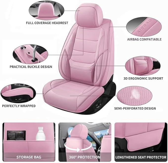 Car Seat Covers Custom Fit for Chevrolet/Chevy Sonic 2011-2020, Premium Faux Leather Waterproof Car Seat Protectors with Lumbar Support, Breathable Anti-Slip Easy to Install(Pink,Full Set)