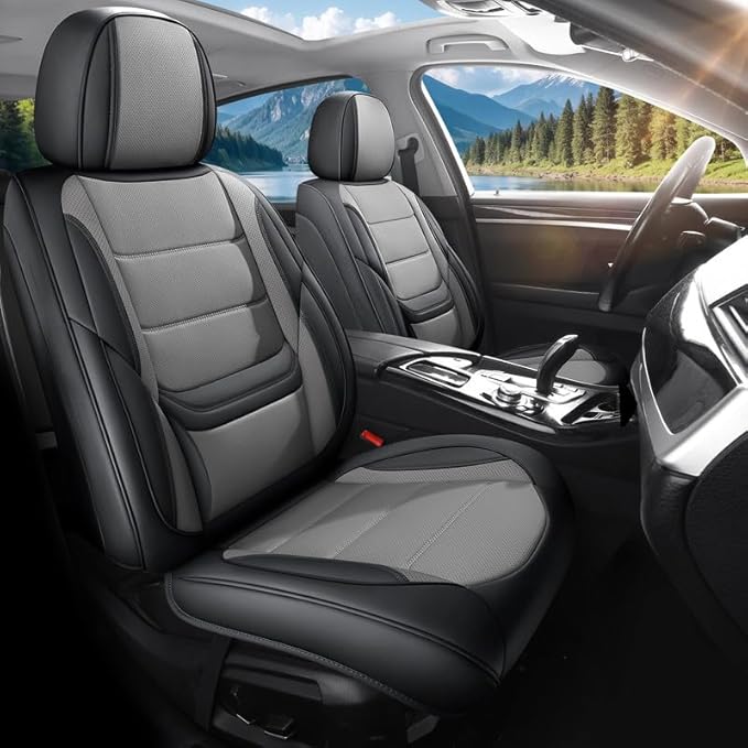 Car Seat Covers Custom Fit for Chevrolet/Chevy Sonic 2011-2020 , Premium Faux Leather Waterproof Car Seat Protectors with Lumbar Support, Breathable Anti-Slip Easy to install(Black&Gray,Full set)