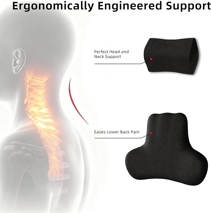 Car Neck & Lumbar Support Pillow Set for Equinox, Soft Memory Foam Headrest & Back Cushion, Ergonomic Comfortable Seat Support for Daily Driving and Long Trips Car Interior Accessories