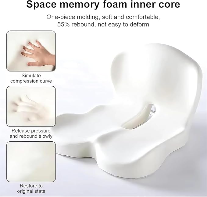 L-Shaped Memory Foam Seat Cushion with Lumbar Support-Ergonomic Car & Office Chair Cushion for Sciatica, Coccyx & Back Pain Relief Supports Hips & Back for Drivers & Long Sitting (Light Grey)
