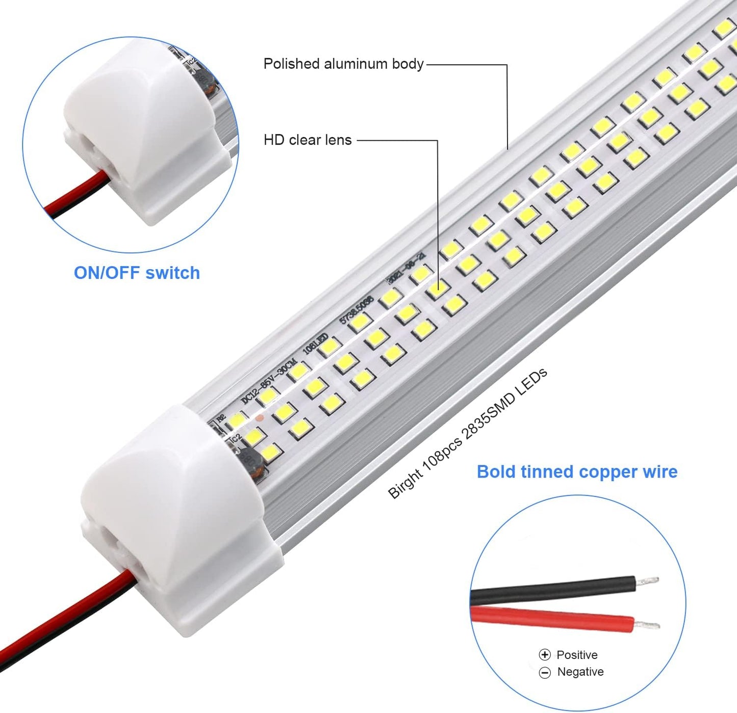 12v LED Interior Light Bar | 108LEDs 1600LM 6W DC 12 Volt led Strip Lights Enclosed Trailer Lights Fixture for Camper Truck Van RV Trailer Cargo Cabient Lights Fixture Motorhome Lorry (4Pack)
