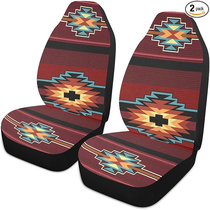 Native American Tribal Car Seat Covers Set of 2,Southwest Native Aztec Red Print Navajo Design Universal Auto Front Seat Cushion Protector for Women Men Cute Car Accessories Fit for Car Truck