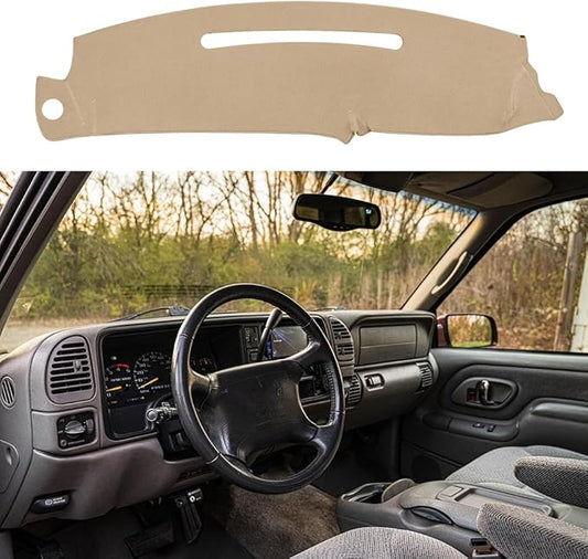 Dash Cover Custom Fit for 1997-2000 Chevy Chevrolet Silverado/GMC Sierra C1500 C2500 C3500 K1500 K2500 K3500, 1997-1999 GMC Yukon/Chevy Tahoe, Dashboard Cover Mat Pad(Beige)