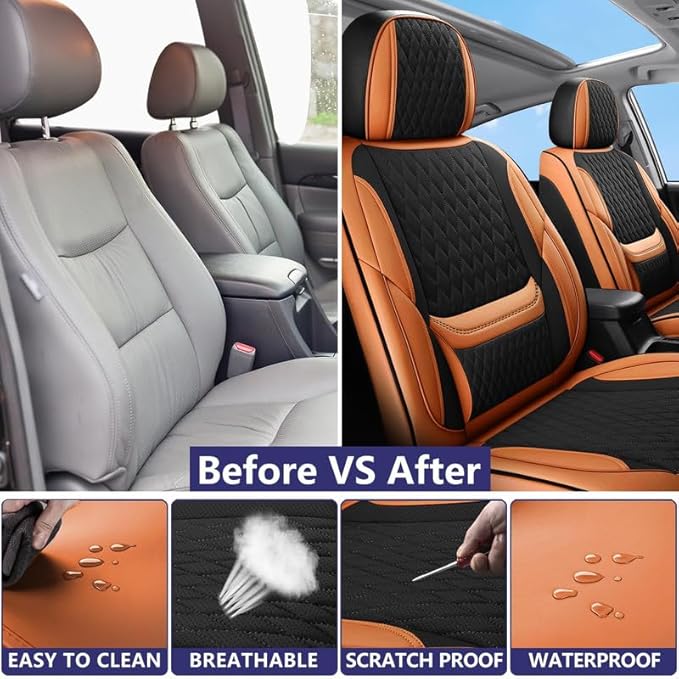 Car Seat Covers Full Set Custom Fit for Chevrolet/Chevy Bolt 2016-2026 - Premium Faux Leather with Lumbar Support | Breathable, Waterproof, Anti-Slip, Durable (Black&Brown,Full Set)