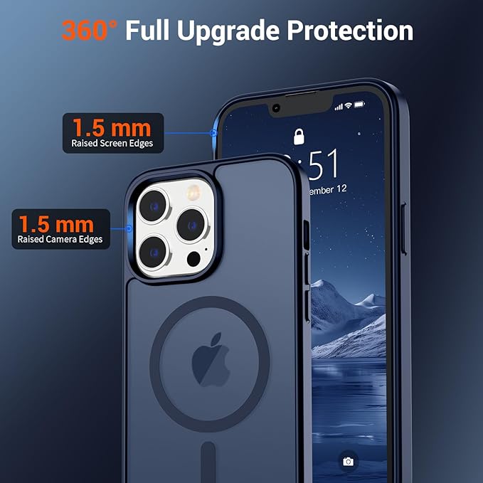 SUPFINE Magnetic for iPhone 12 Pro Max Case with Screen Protector (Compatible with MagSafe) (Military Grade Drop Protection) Translucent Matte Shockproof Phone Cover,Dark Blue