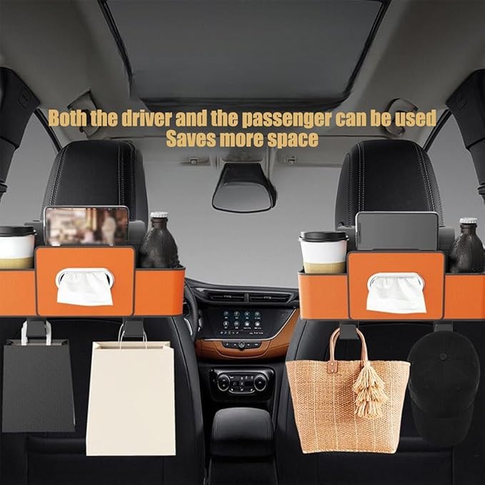 Car Multifunctional Seat Back Waterproof Storage Bag, Multifunctional & Waterproof Car Back Seat Organizer with 2 Cup Holders&Hooks, Hanging Storage Box for Most Cars (2pcs C)