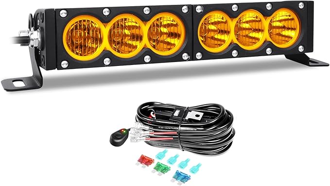 Willpower 12 inch Single Row Amber LED Light Bar 60W 4x4 Off Road Light Bar Flood Beam LED Work Light Truck UTV 4x4 Cars SUVs ATVs Boats Fog Driving Light with Wiring Harness kit