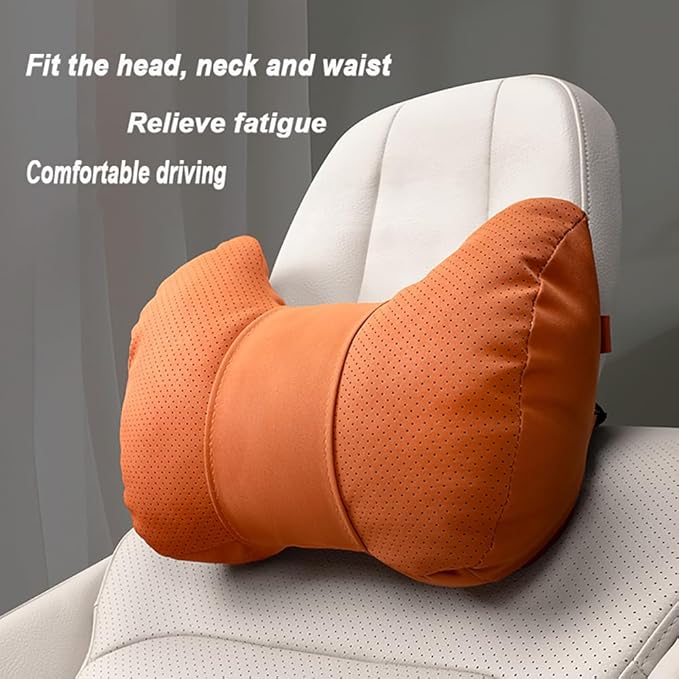 Car Neck Pillow Set for BMW M5 Touring 2025, Leather Car Headrest Lumbar Support Waist Backrest Head Support Cushion,Brown
