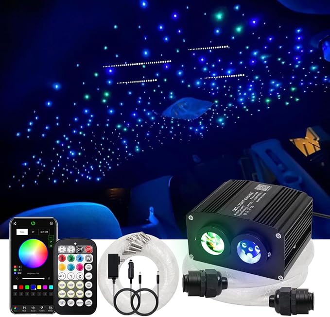 AZIMOM Dual Color Mixed920pcs 9.8ft Twinkle Fiber Optic Starlight Headliner+ Pure White Meteor 240pcs Shooting Star, Sound Mode APP& Remote Control 2 in 1 Starlight Meteor Kits for Car Home Ceiling