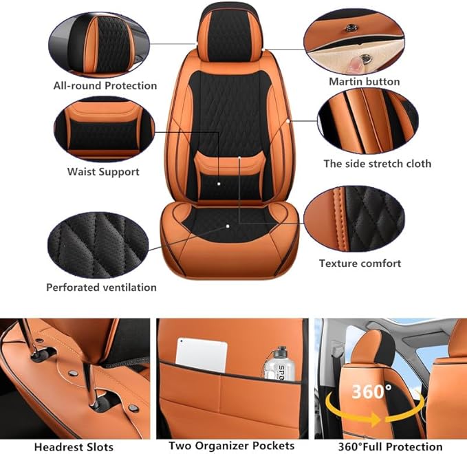 Car Seat Covers Full Set Custom Fit for Ford Fiesta 2011-2019 - Premium Faux Leather with Lumbar Support | Breathable, Waterproof, Anti-Slip, Durable (Black&Brown,Full Set)