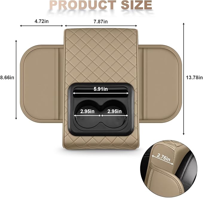 Center Console Cover Fit for bZ4X Faux Leather Car Armrest Cushion with Storage Bags, Cup Holder ＆ Phone Storage Multifunctional Middle Console Cover(Beige)