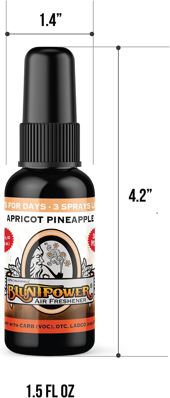 BluntPower (Apricot Pineapple, 1 Pack) Concentrated Air Freshener for Room and Car Spray - Oil-Based Diffuser Spray Bottle - Long-Lasting Bathroom Spray, Car Freshener, & Odor Eliminator Spray