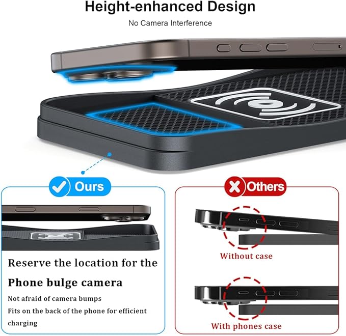 Car Wireless Charger Pad for GMC Canyon Sierra Sonoma 2000-2026, Type-C/USB 20W Fast Wireless Car Charger Pad Non-Slip Cordless Charging Mat,A-30cm Cable Type-C Plug