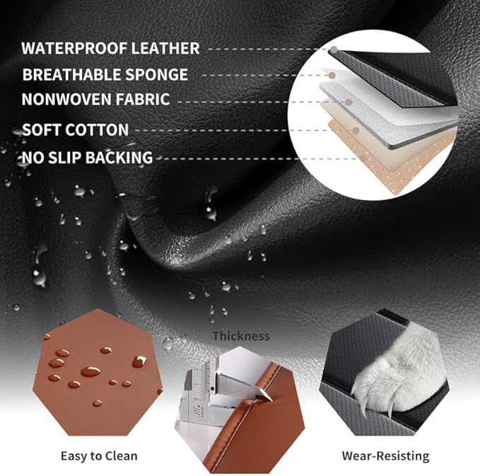 Car Seat Covers Full Set Custom Fit for Ford Edge 2007-2025 2026-Luxury Leather with Lumbar Support, Breathable, Waterproof, Anti-Slip, Durable, Easy to Install (BlackBrown,Full Set)
