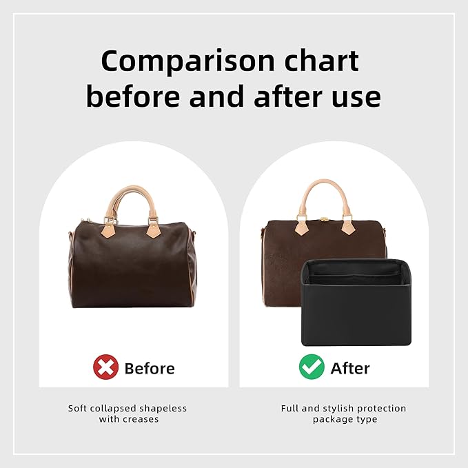 DGAZ Silk Purse Organizer Insert Fits LV Speedy 16/20/25/30/35/45 bags，Silky Smooth Bag Organizer，Luxury Handbag & Tote Shaper（Black，SP25）