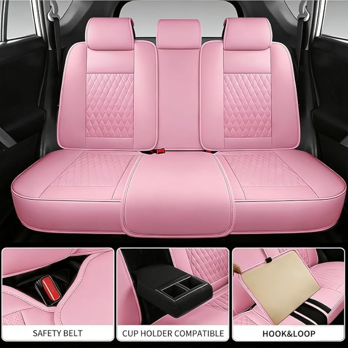 Car Seat Covers Full Set Custom Fit for Ford Focus 2000-2018 - Premium Faux Leather with Lumbar Support | Breathable, Waterproof, Anti-Slip, Durable (Pink,Full Set)