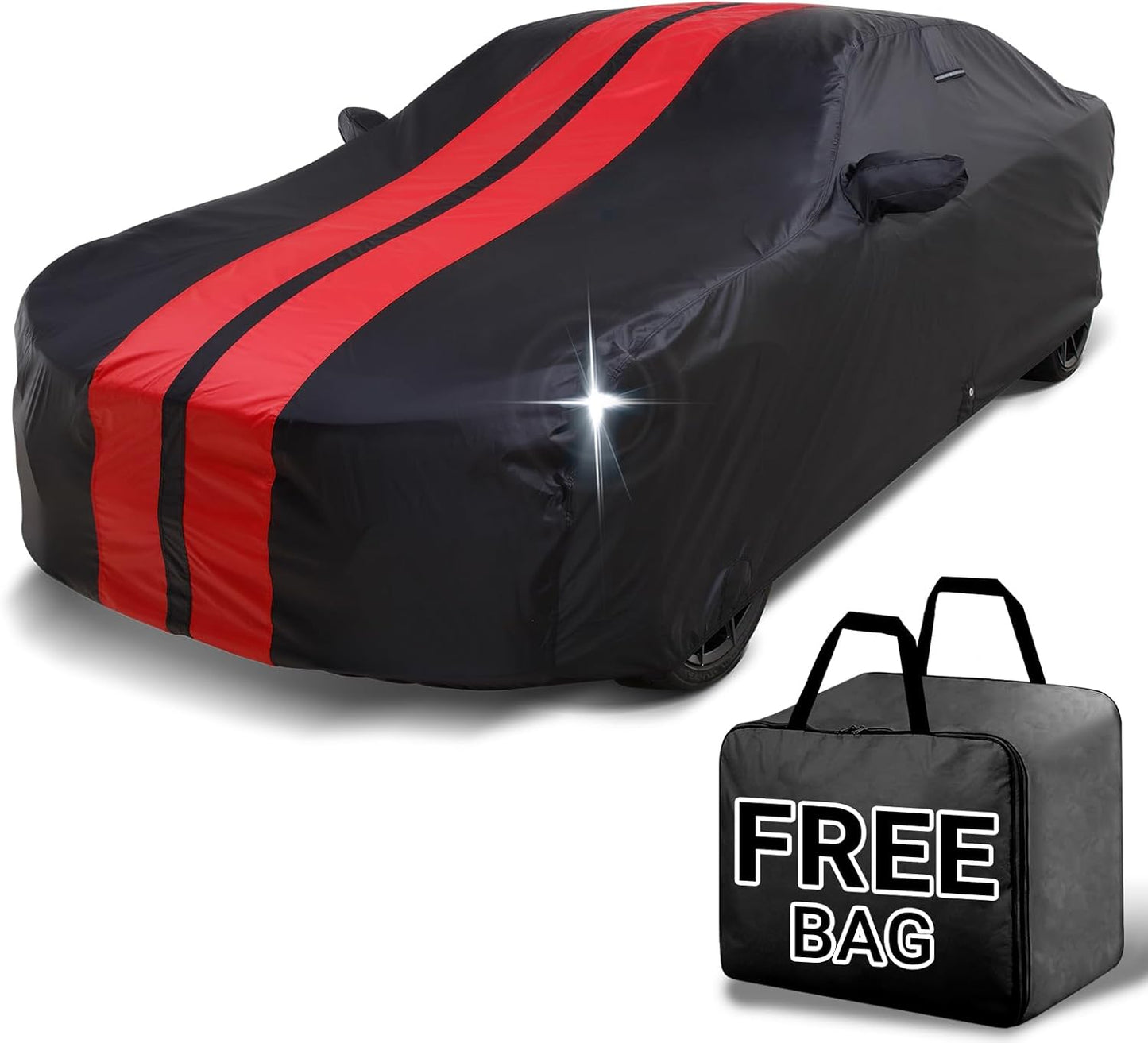 iCarCover Custom Car Cover for Buick Lacrosse (2005-2019) Waterproof All-Weather Rain Snow UV Sun Protector Full Exterior Indoor Outdoor Car Cover (Stripe - Black/Red)