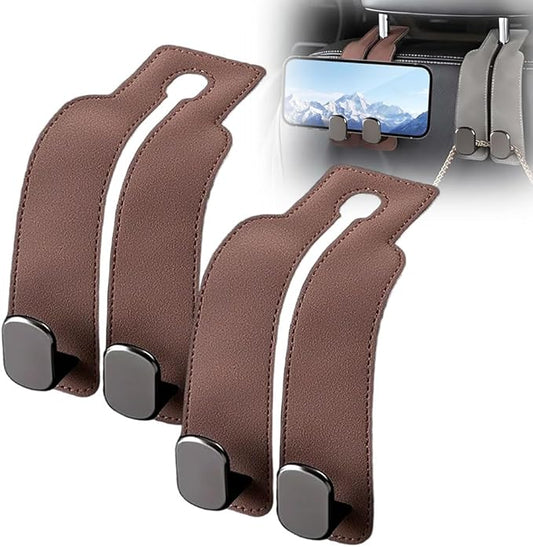2026 Car Headrest Storage Hooks - Universal Backseat Hanger Organizer for Handbags & Grocery Bags (4, Brown)