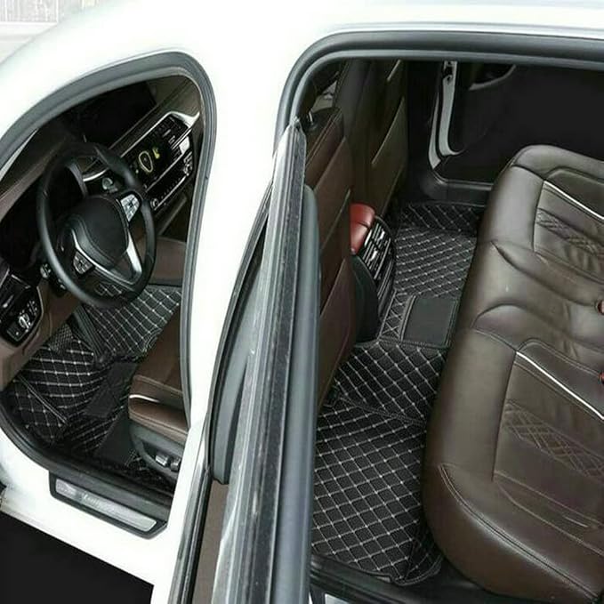 TREGOO All Weather Car Mats Custom Fit Non Slip Floor Mats for 1998-2025 Cars Personalized Leather Protection Pads Suitable for Men Women (Edge Gray Black Horizontal bar)