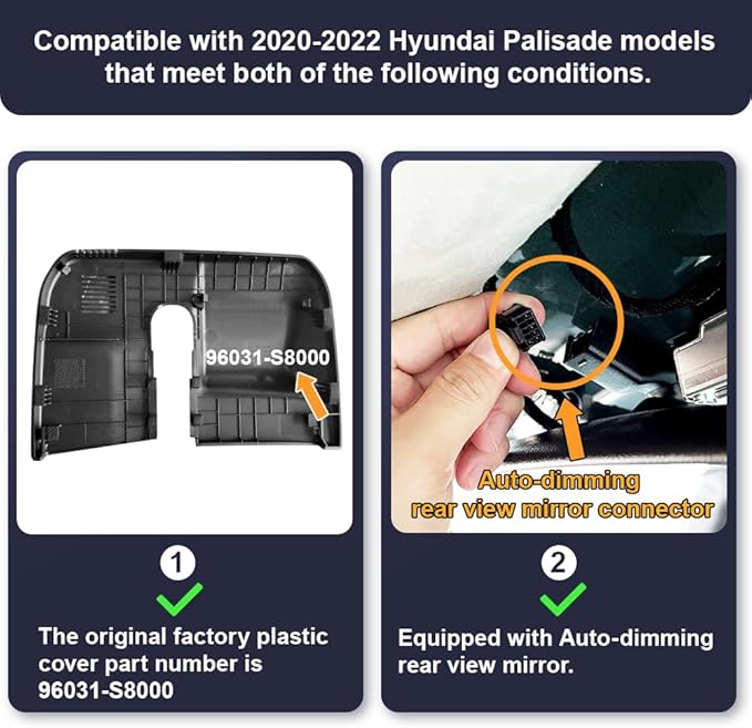 Fitcamx Front 4K+Rear 1080P Dash Cam Adapts for Hyundai Palisade 2020 2021 2022 Limited SE SEL Calligraphy (Part No#S8000), OEM Look, Dual Loop Recording, WiFi & APP, G-Sensor, Easy to Use, 128GB Card